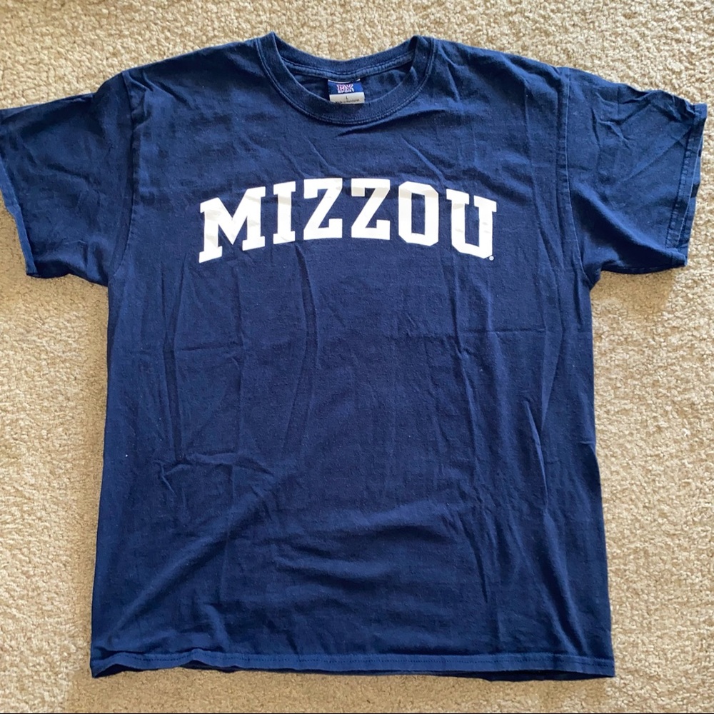 Men’s Mizzou Collegiate Logo Spellout Navy Blue Short Sleeve T-shirt Size Large